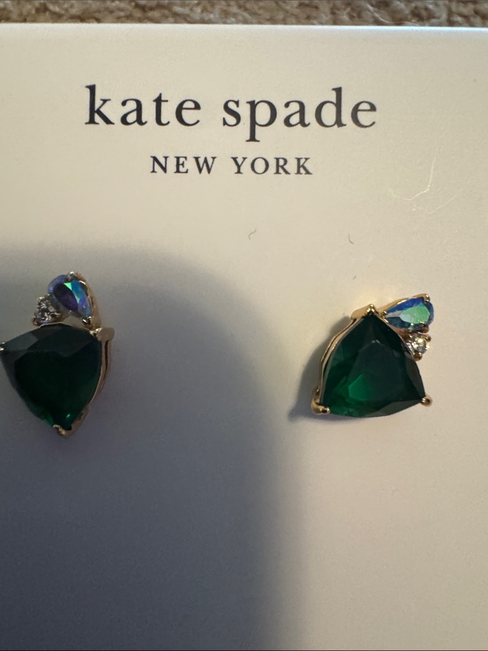 Kate Spade shine me up emerald green crystal triangle stud earrings - Picture 4 of 4
